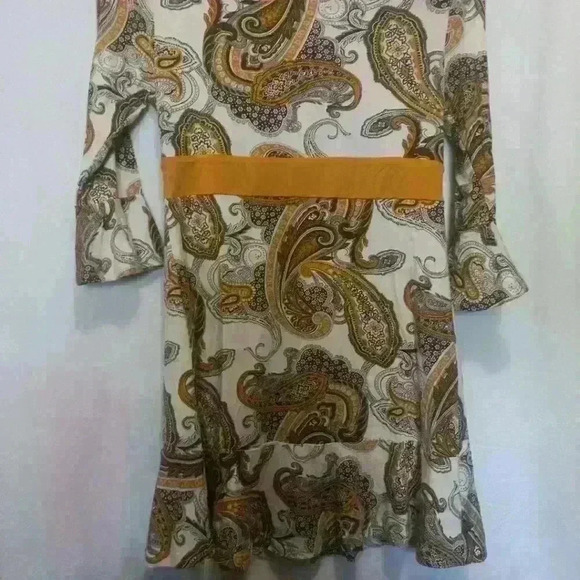 H&M Midi dress nwt mustard yellow paisley size S flutter sleeve - Picture 2 of 8